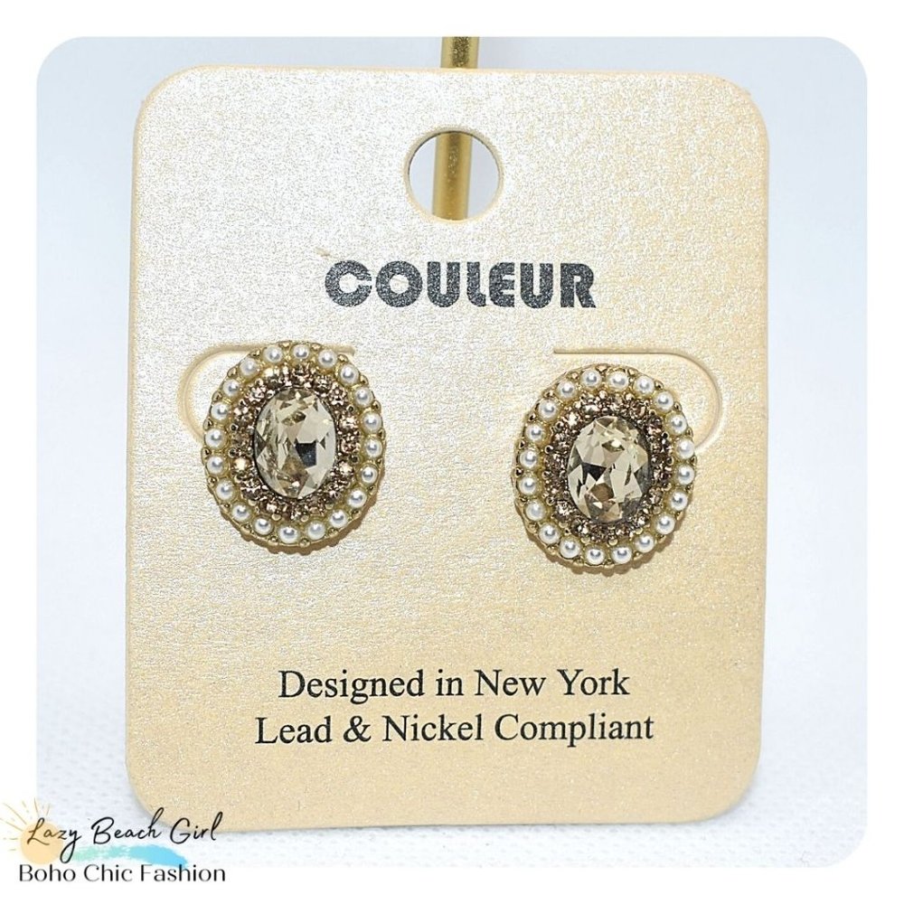 Gold Stone Pearl Earrings